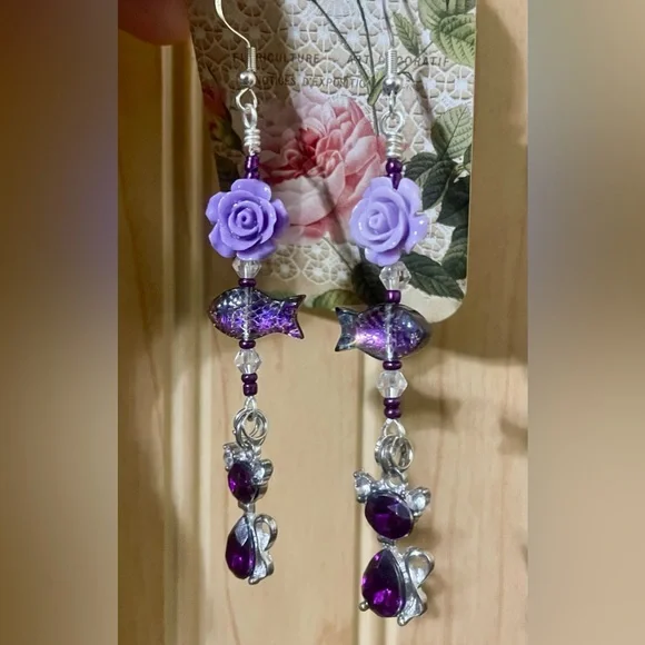 Purple Gem Cats Hand Crafted Earrings - Picture 5 of 8